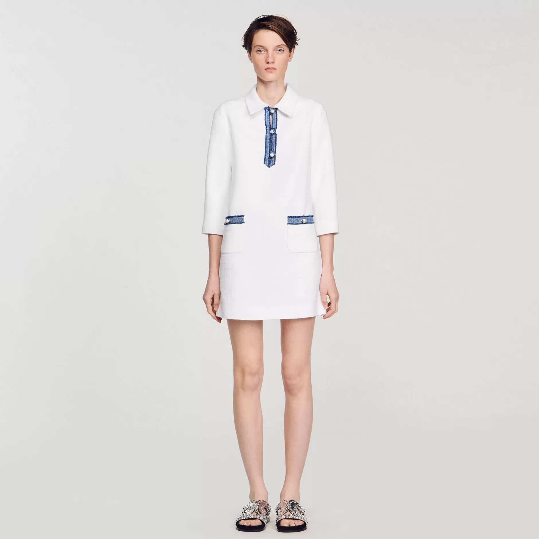 Sandro Abito Corto In Tweed Con Maniche Lunghe<Donna Abiti