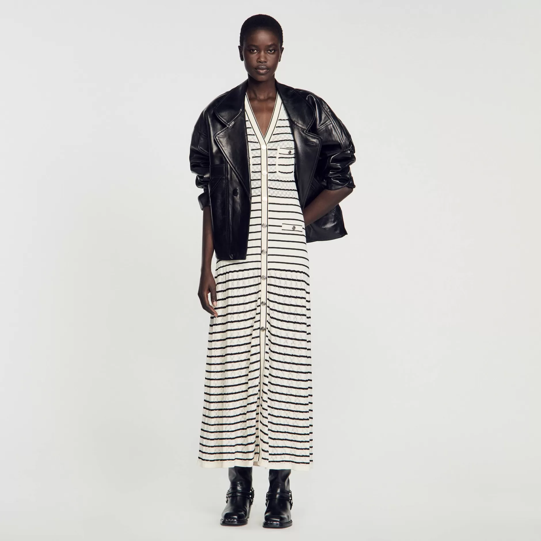 Sandro Abito Midi In Maglia A Righe<Donna Abiti