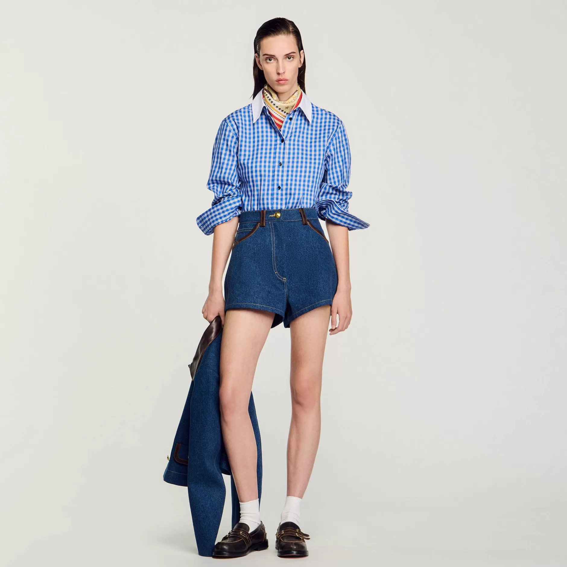 Sandro Shorts Di Jeans Con Dettagli In Pelle<Donna Sets | Gonne & Short