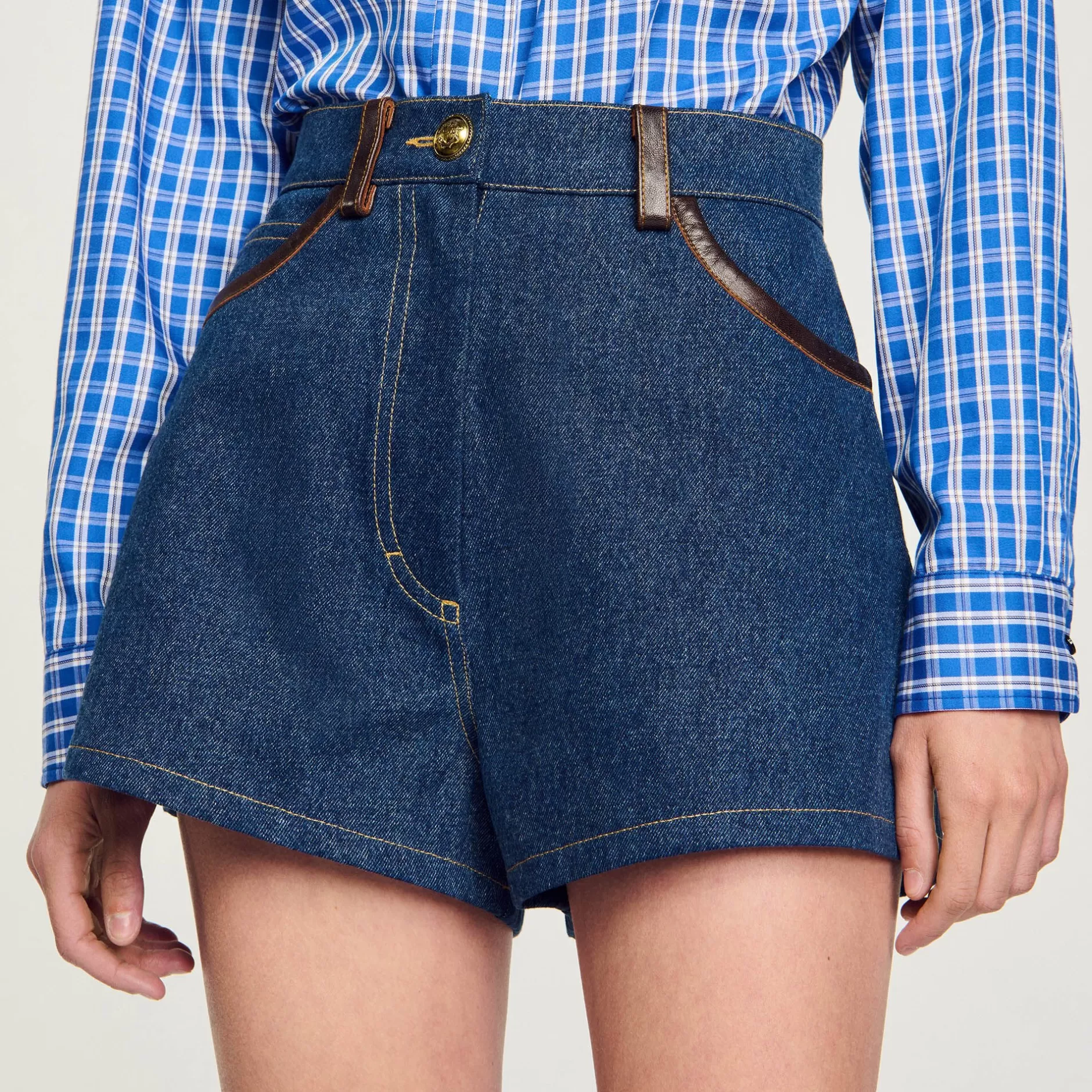 Sandro Shorts Di Jeans Con Dettagli In Pelle<Donna Sets | Gonne & Short