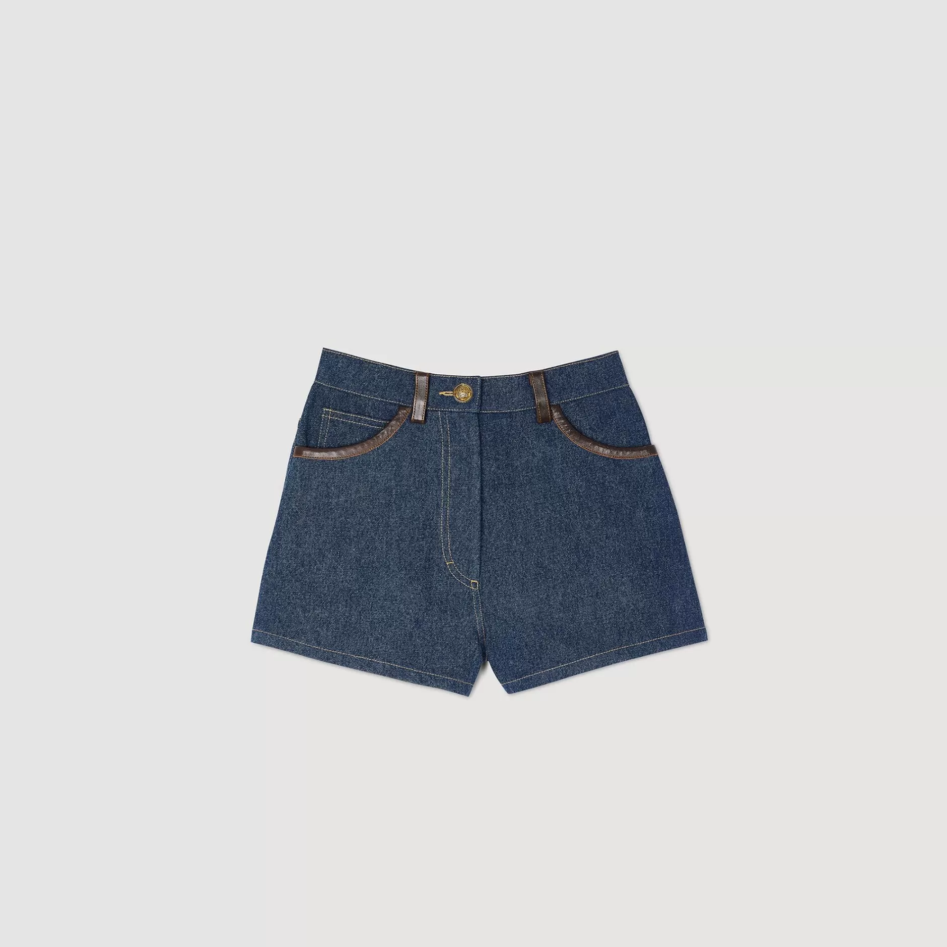 Sandro Shorts Di Jeans Con Dettagli In Pelle<Donna Sets | Gonne & Short