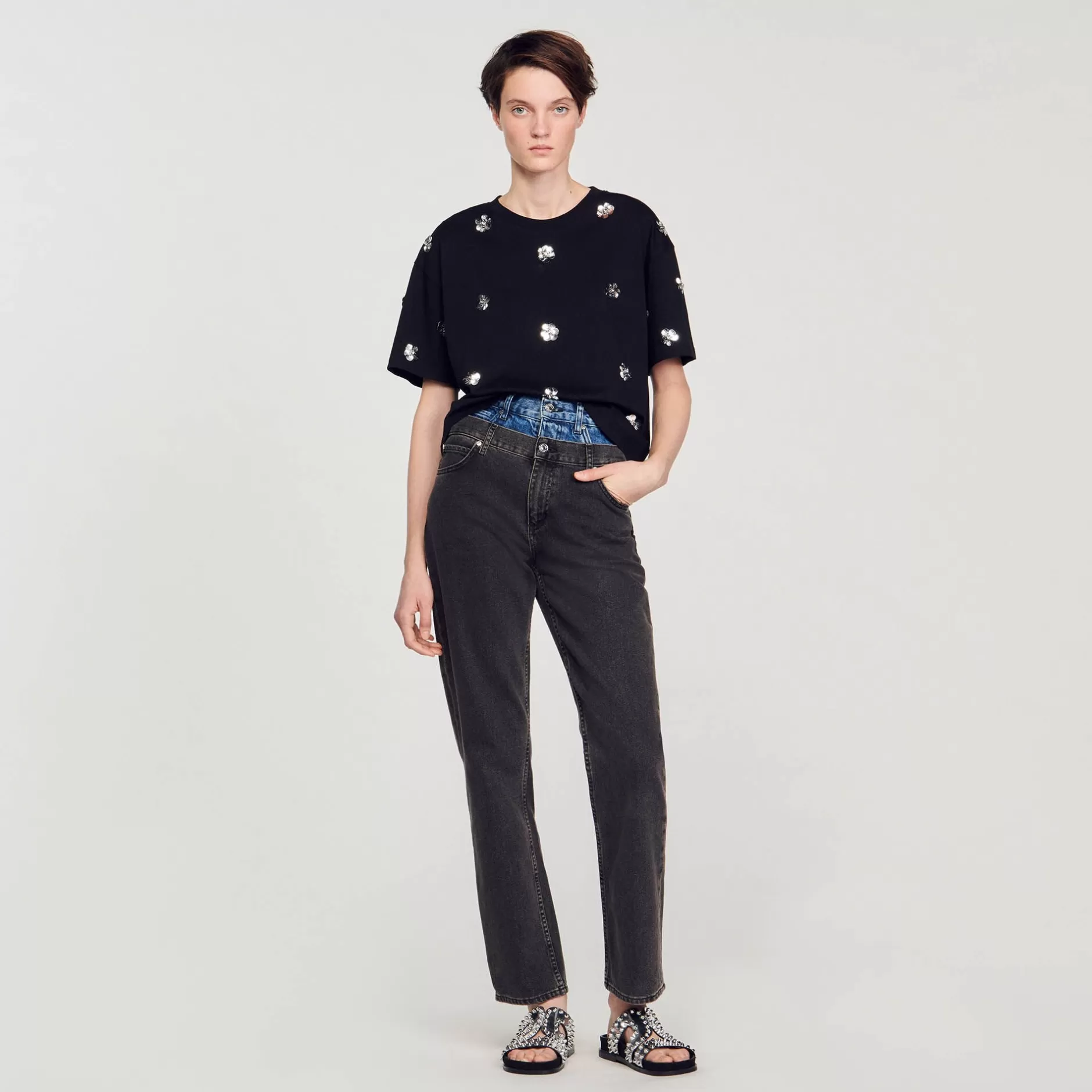 Sandro T-shirt Decorata Con Lustrini A Fiori<Donna Magliette